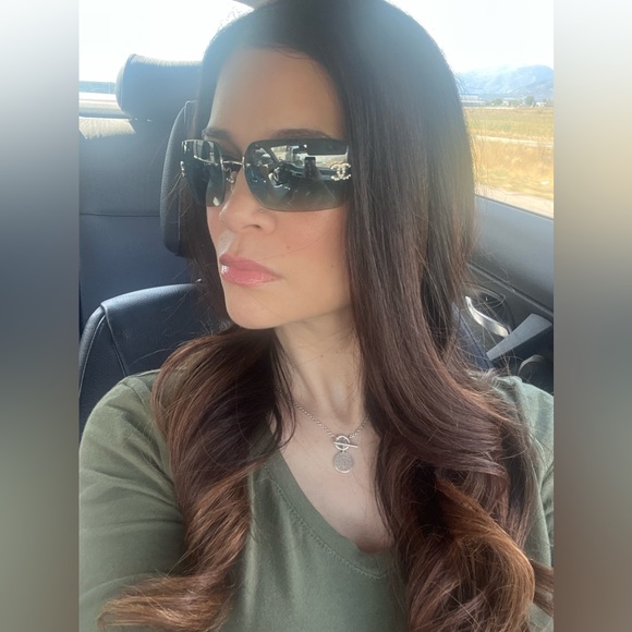 💯Auth Chanel 4017-D Swarovski Crystal Double C Sunglasses in TEAL! SUPER RARE!! - Picture 1 of 16